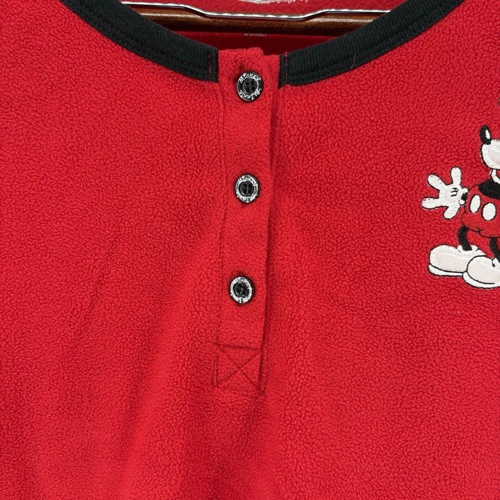 Disney Mickey Mouse Sleepwear Velvet‎ Velour Top Size XL Red Buttons Long Sleeve